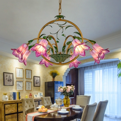 Morning Glory Metal Pendant Chandelier Pastoral 6/8/10 Heads Dining Room LED Suspension Light in Brass
