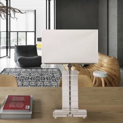Rectangle Reading Light Modern Fabric 1 Bulb White Nightstand Lamp for Living Room