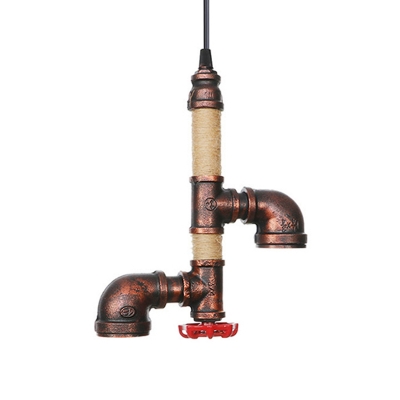 Rust 2-Head Pendant Light Fixture Antiqued Metallic Water Pipe LED Chandelier for Coffee House