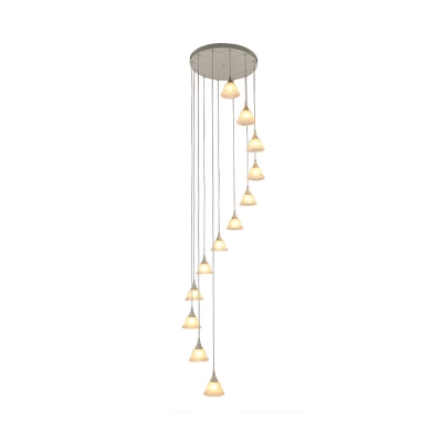 Simple Bell White Glass Cluster Pendant 12 Heads LED Suspended Lighting Fixture for Stair