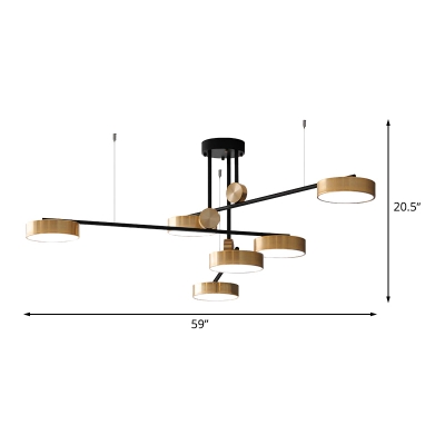 Small Drum Living Room Ceiling Light Metallic 6-Light Black and Gold LED Multi Lamp Pendant