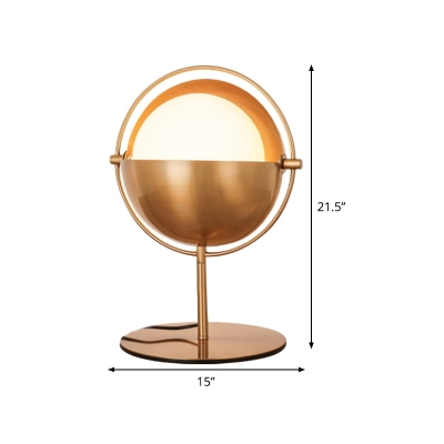 Sphere Metal Nightstand Lamp Modern 1 Head Gold Task Lighting with Milky Glass Shade