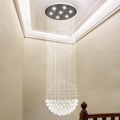 Spherical Multi Light Pendant Modernism Clear Crystal 7 Lights Stair LED Ceiling Suspension Lamp in White