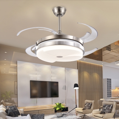 Stain Nickel Circle Ceiling Fan Lamp Modernist Acrylic Living Room LED Semi Flush Mount Light with 8 Blades, 48