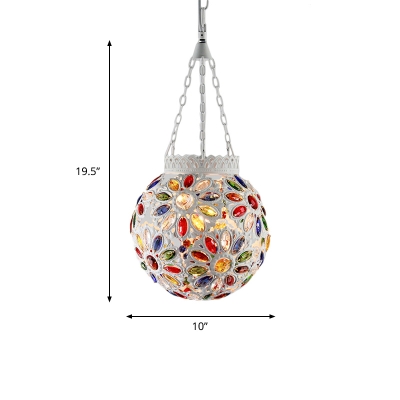Tradition Spherical Hanging Light Metal 1 Bulb Pendant Lighting Fixture in White