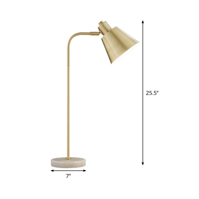 Trumpet Desk Light Modern Metal 1 Head Night Table Lamp in Gold with Rotating Node