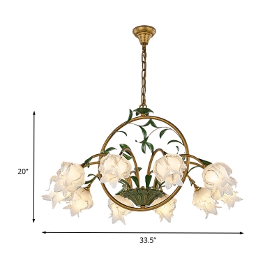 White Glass Flower Ceiling Chandelier American Garden 6/8/10 Bulbs Dining Room LED Hanging Pendant in Brass