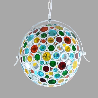 White Globe Ceiling Lamp Traditional Metal 1 Head Pendant Light Fixture with Adjustable Chain