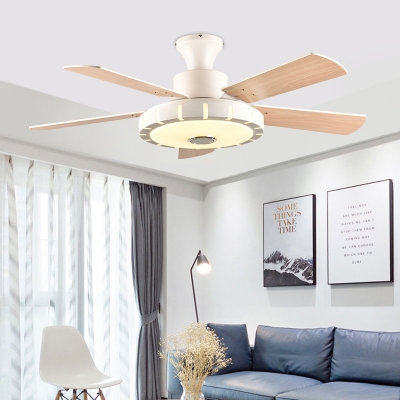 White LED Flush Lighting Contemporary Metal Round 5 Blades Ceiling Fan Lamp for Living Room, 32