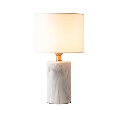 White Shaded Table Lamp Nordic 1 Head Fabric Reading Book Light with Marble Base