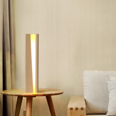 Wood Shaded Task Light Contemporary LED Small Desk Lamp in Beige for Living Room