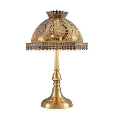 1 Bulb Metal Nightstand Lamp Traditional Brass Dome Bedroom Night Table Lighting