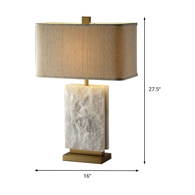 1 Bulb Shaded Task Light Modernist Fabric Night Table Lamp in White with Metal Base