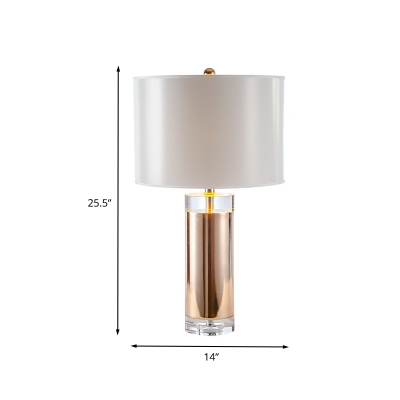 1 Head Bedside Task Lighting Modern Rose Gold Small Desk Lamp with Drum Fabric Shade