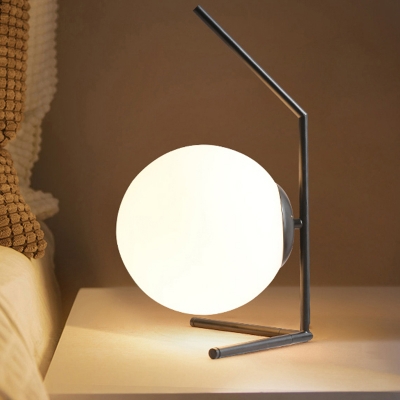1 Head Living Room Desk Light Modern Black/Gold Night Table Lamp with Global Opal Glass Shade