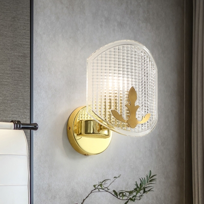 1-Light Corner Sconce Lighting Modernist Gold Wall Mount Lamp Fixture with Oval Clear Lattice Glass Shade