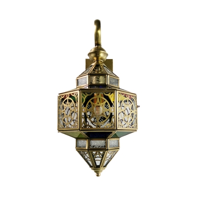 1-Light Wall Lighting Fixture Traditional Restaurant Wall Sconce Lamp with Multifaceted Metal in Brass
