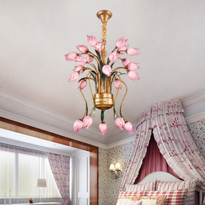 16/25 Heads Chandelier Lighting American Garden Tulip Metal LED Pendant Ceiling Light in Brass for Living Room