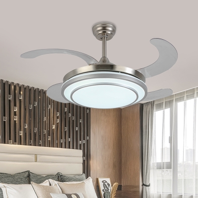 4-Blade LED Acrylic Hanging Fan Light Modern Nickel Cascaded Bedroom Semi Flush Lamp Fixture with Remote Control, 36