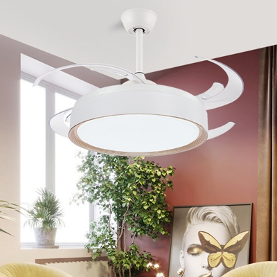4 Blades Acrylic Drum Ceiling Fan Lighting Modern Style Bedroom LED Semi Flush Mounted Lamp in White, 48