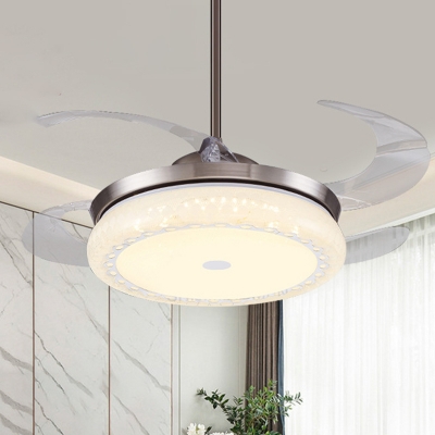 Acrylic Round Fan Light Modern LED Living Room 4 Clear Blades Semi Flush Mount Lighting in Silver, 36