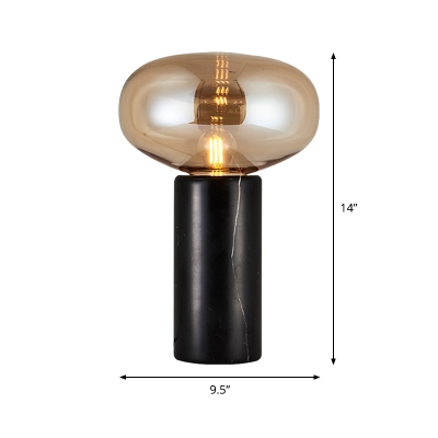 Amber Glass Oblong Table Light Modern 1 Bulb Nightstand Lamp with Black Tube Marble Base