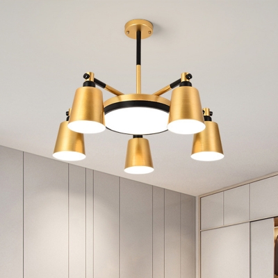 Barrel and Round Iron Pendant Lighting Modernism 3/5/6-Light Gold Hanging Ceiling Lamp with Acrylic Diffuser