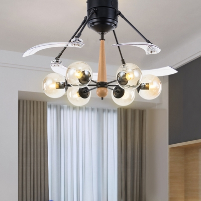 Black 6 Bulb Ceiling Fan Lighting Vintage Clear Glass Ball 4 Blade Semi Flush Lamp For Living Room 48 W Hl595890 At The Of 354 39 In Beautifulhalo Com Imall - Ceiling Fan Clear Glass Light Covers