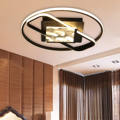 Black Ring and Square Flush Light Fixture Simple LED Acrylic Flush Ceiling Lamp for Bedroom