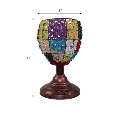Bohemian Cup Desk Light Metal 1 Head Night Table Lamp in Purple/Red with Colorful Crystal Bead