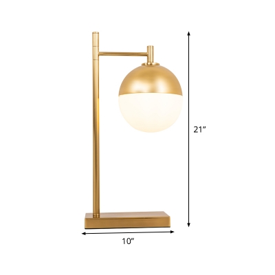 Brass Globe Desk Light Modernism 1 Bulb Opal Glass Night Table Lamp with Metal Base