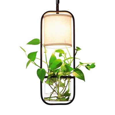 Capsule Metal Pendant Lamp Industrial 1 Head Dining Table Suspended Light Fixture in White/Black with Plant Deco