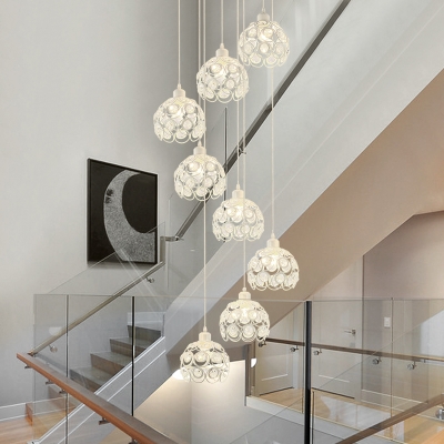 Clear Crystal Floral Cluster Pendant Modern 8 Lights Drop Lamp in Black/White for Living Room