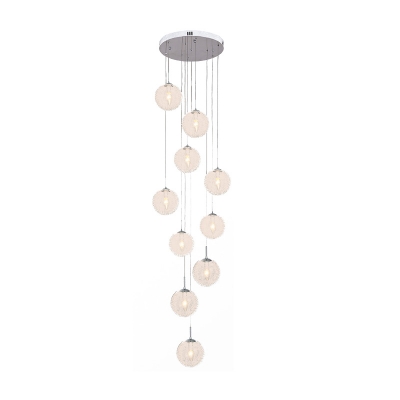 Clear Glass Ball Cluster Pendant Simple 10 Heads White LED Suspension Lighting for Living Room