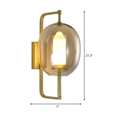 Clear Glass Oval Sconce Light Fixture Simple 1 Head Gold Wall Mount Lamp with Rectangle Frame Arm