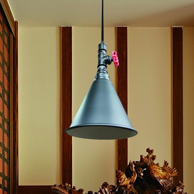 Cone Dining Room Ceiling Pendant Antiqued Metal 1 Bulb Black/Silver/Gold Finish Hanging Light Fixture