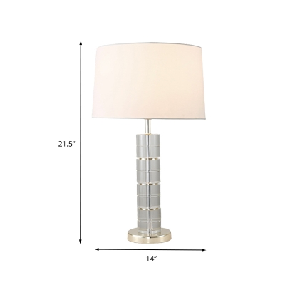 Contemporary 1 Bulb Study Lamp White Barrel Reading Book Light with Fabric Shade