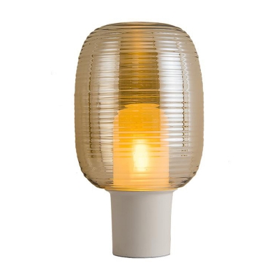 Contemporary 1 Head Table Light White Cylindrical Nightstand Lamp with Amber Glass Shade