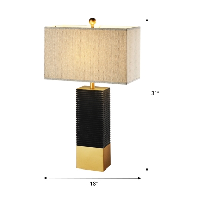 Contemporary Rectangular Task Lighting Fabric 1 Head Night Table Lamp in Black