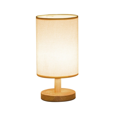 Cylindrical Nightstand Lamp Contemporary Fabric 1 Bulb Reading Book Light in Flaxen/Beige