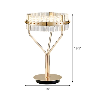 Drum Table Light Minimalism Clear Crystal LED Gold Small Desk Lamp with Metal Base