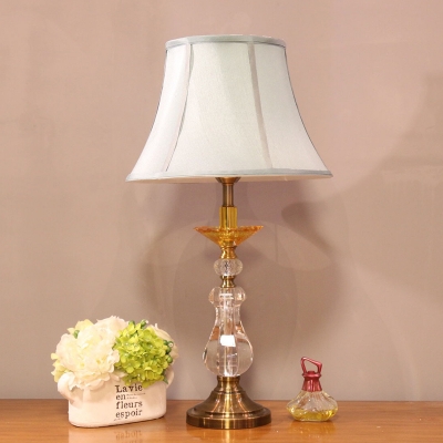 Fabric Bell Table Light Modernism 1 Head Small Desk Lamp in White for Dining Room