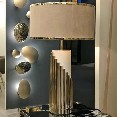 Fabric Cylinder Task Lighting Modernism 1 Bulb Gold Night Table Lamp for Bedside
