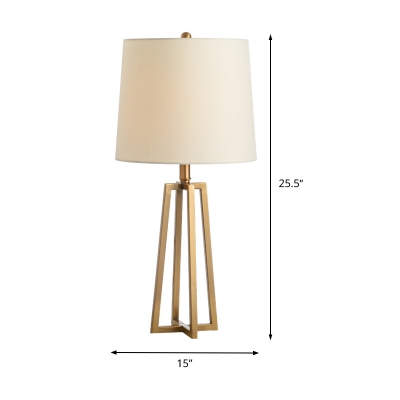 Fabric Shaded Desk Light Nordic 1 Bulb White Task Lamp with Trapezoid Gold Metal Base