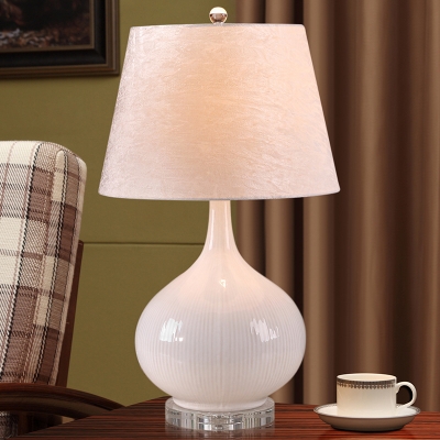 Fabric Tapered Drum Nightstand Lamp Modernism 1 Bulb Reading Book Light in White