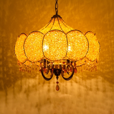 Jar Living Room Chandelier Light Decorative Metal 4 Bulbs Yellow/Pink Suspended Lighting Fixture