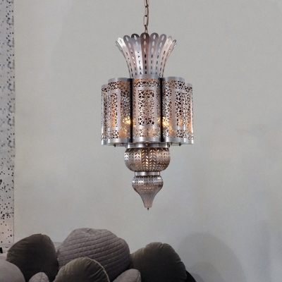 Metal Bronze Chandelier Light Fixture Scalloped 4 Bulbs Arabic Hanging Lamp Kit for Restaurant