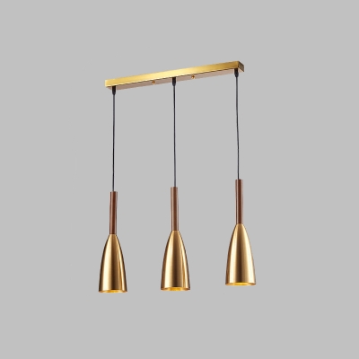 Metallic Bullet Multi Light Pendant Contemporary 3-Head Gold Hanging Lamp Kit with Linear Canopy