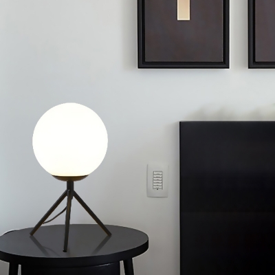 Modernist 1 Head Task Lighting Black Globe Small Desk Lamp with White Glass Shade