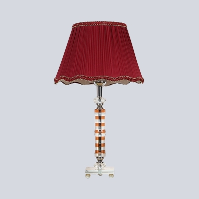 Modernist Cylindrical Table Lamp Hand-Cut Crystal 1 Head Reading Book Light in Red